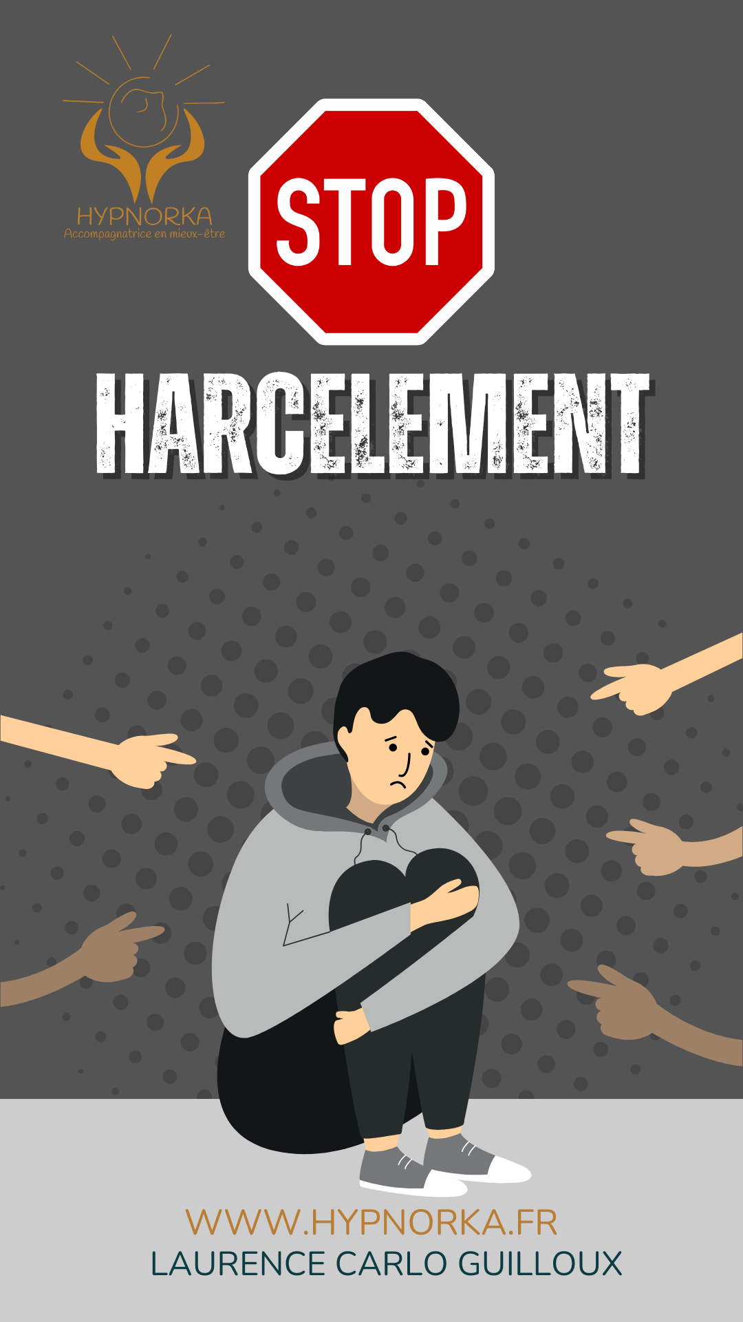 une personne confrontée au harcèlement, entourée de mots blessants ou d’ombres représentant la pression sociale, la critique ou l’intimidation