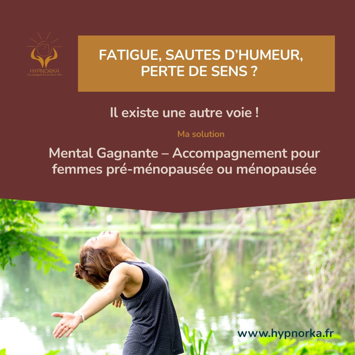 Femme en période de ménopause accompagnée par Laurence Carlo Guilloux avec une approche douce mêlant hypnose, EFT et soins énergétiques.