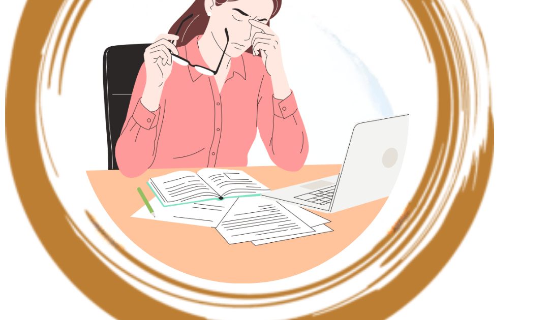 Femme stressée au travail avec charge mentale et fatigue émotionnelle