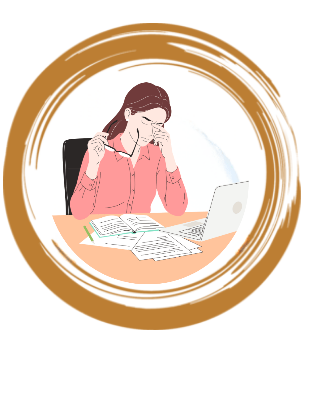 Femme stressée au travail avec charge mentale et fatigue émotionnelle