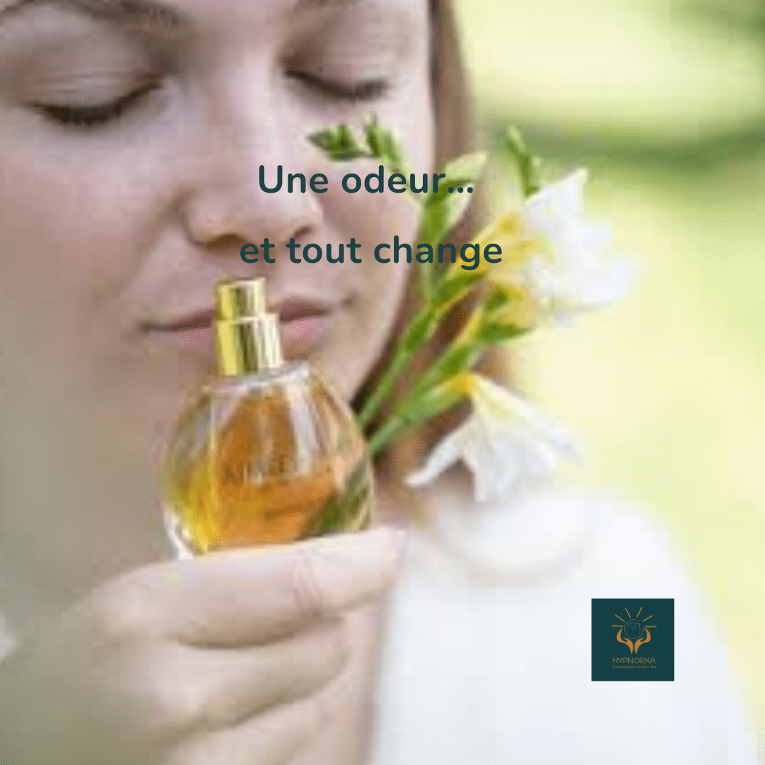 femme respirant une odeur apaisante
